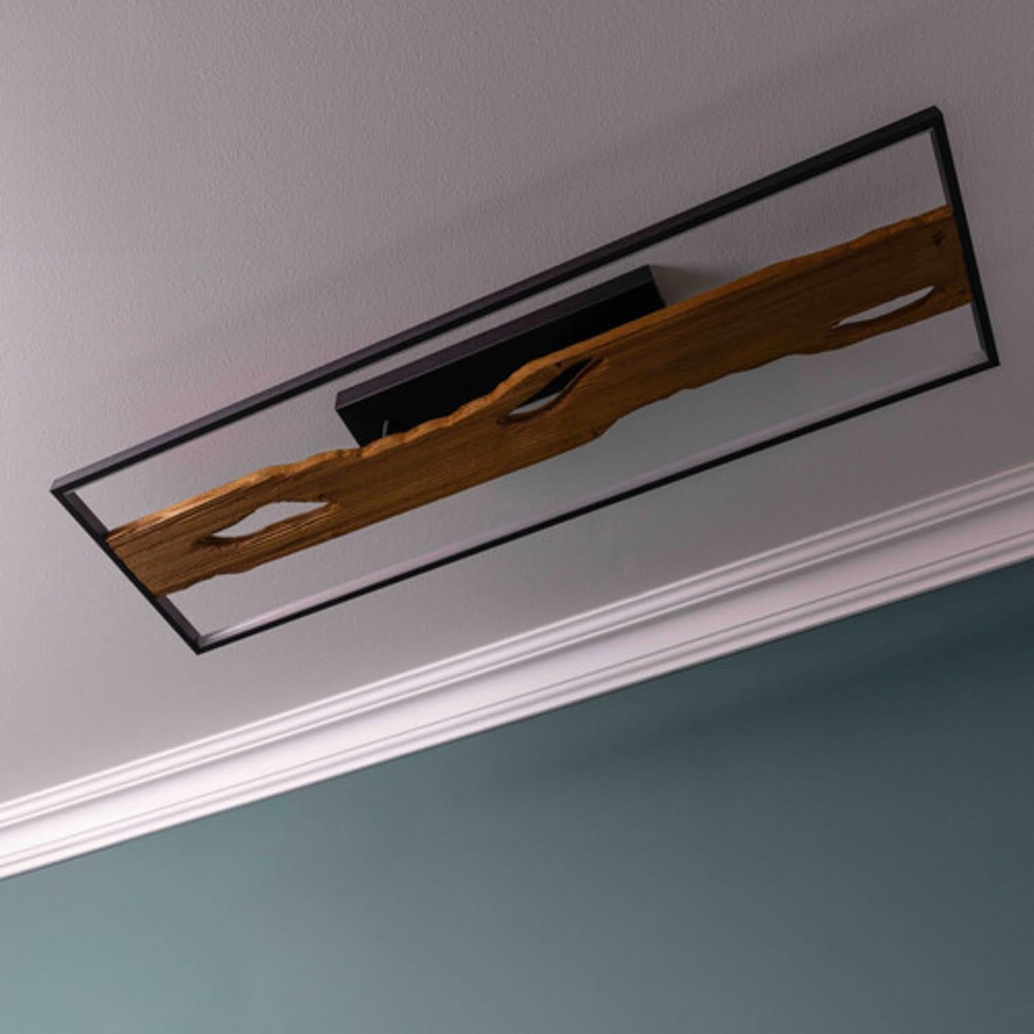 Deckenlampe Landhaus-Stil, Dimmbar, Holzoptik, Lampe | Plafonnier LED, 100X14X30 Cm, 6600 Lm 3000 K, Métal/Bois/Plastique