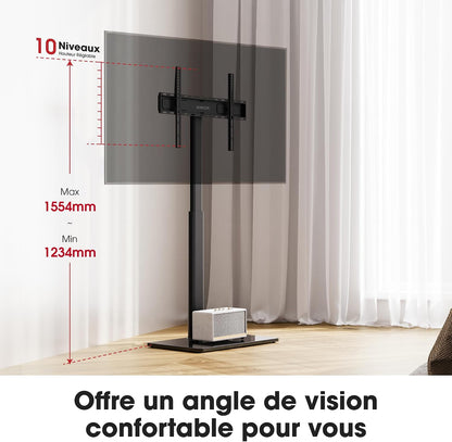 Support TV Sur Pied plus Haut 1,6M Pour 43-85 Pouces,Pied Pour TV Pivotant 50° Inclinable 12° Hauteur Réglable Max VESA 600X400Mm Max Capacité 50 KG (Noir)