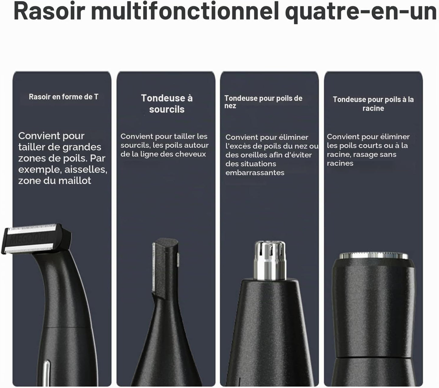 Rasoir Électrique Homme Multifonction,Rasoir Imperméable 4 En 1,Tondeuse Barbe,Tondeuse Nez,Tondeuse À Sourcils,En Acier Inoxydable,Usb Recharger (Noir)