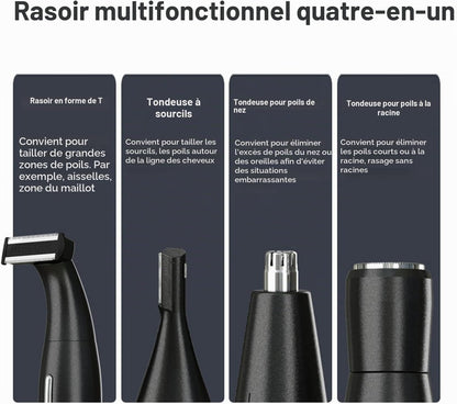 Rasoir Électrique Homme Multifonction,Rasoir Imperméable 4 En 1,Tondeuse Barbe,Tondeuse Nez,Tondeuse À Sourcils,En Acier Inoxydable,Usb Recharger (Noir)