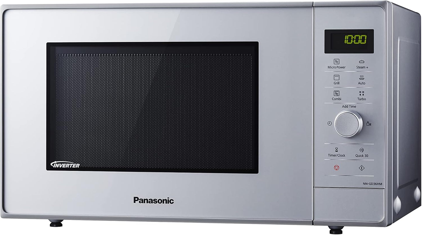 NN-GD36HMSUG | Four Micro-Ondes Gril 2 En 1, 23 L, Technologie Inverter, Gril Quartz 1000 W, Micro-Ondes 1000 W, Moule Vapeur, 17 Programmes, Plateau Tournant 28,5 Cm, Argent – Version FR