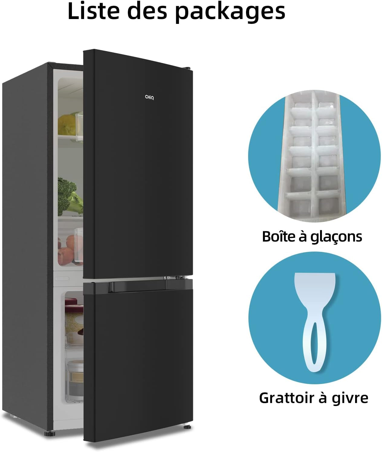 Réfrigérateur Congélateur Bas 117 Litres, 39Db, Commande Électronique, Acier Noir, Rangement De Tri, Dégivrage Manuel Facile
