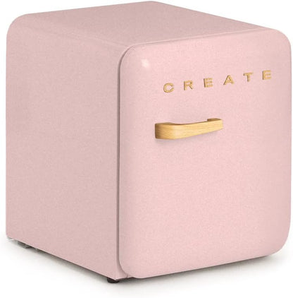 / RETRO FRIDGE 50 Wood/Réfrigérateur Rose Avec Poignée Bois/Pratique Et Fonctionnel, Matériaux Résistants