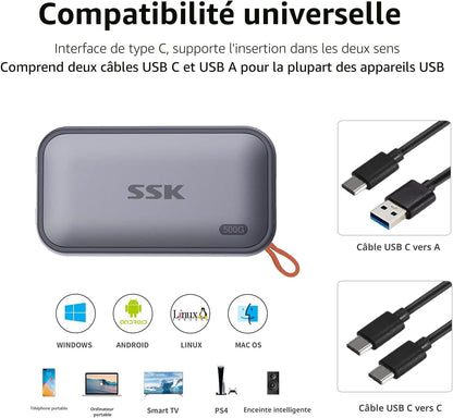 500 Go SSD Externe Jusqu'À 1050Mo/S En Lecture, USBC 3.2 Gen2 Disque Dur Externe Portable SSD Pour Iphone 15/16/PRO,PS5, Xbox, Ordinateur Portable, Macbook/Pro/Air Et Plus
