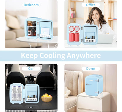 Mini Réfrigérateur 4 Litres Pour Cosmétiques, Boissons, 220 V AC/12 V DC, Thermoélectrique Refroidissement Et Réchauffement, Petit Réfrigérateur Pour Chambre À Coucher, Bureau, Dortoir, Bleue
