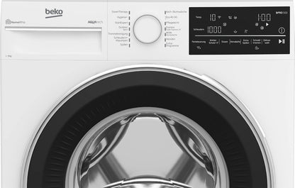 Beko B5WFU58418W Machine À Laver Automatique Avec Indicateur De Temps Restant Et Essorage 8Kg 1400 Tr/Min Bluetooth Fonction Vapeur Hygiénique + Hypoallergénique Lavage Rapide Avec Aquatech Blanc