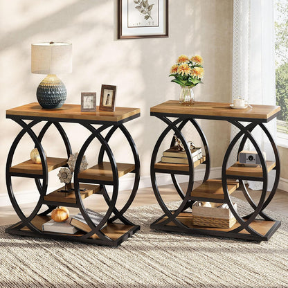 Table D'Appoint Avec 4 Étagères, Table De Chevet Étroite Avec Espace De Rangement, Table Basse Industrielle Pour Salon, Chambre À Coucher, Entrée, Marron Clair