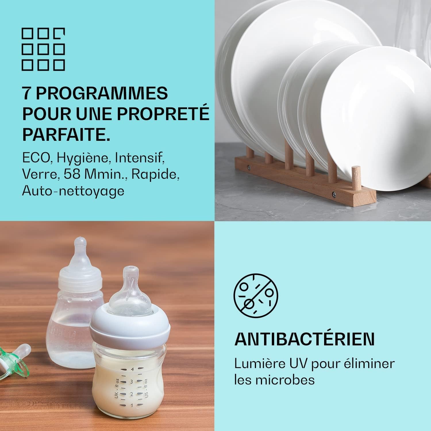 Mini Lave Vaisselle De 6 Couvert, Lave-Vaisselles Silencieux, 7 Programmes De Lavage, Petit Lave-Vaisselle De Table, Lave Vaisselle Portable, Facile À Installer Pour La Maison Et Bureau