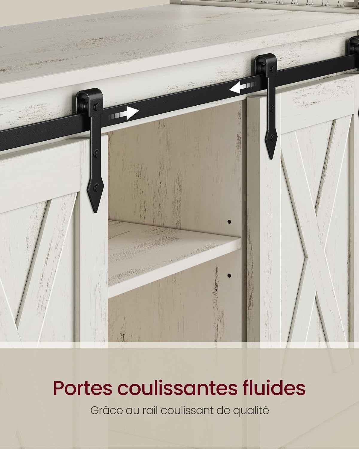 Buffet Cuisine, Meuble De Rangement, Avec 2 Portes Coulissantes | Bahut, Pour Salon, 33 X 100 X 80 Cm, Étagères Réglables, Blanc Rustique Et Blanc Crème, Daxton Collection LSC092W01