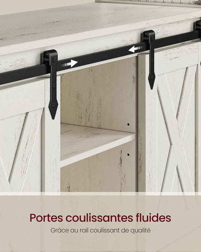 Buffet Cuisine, Meuble De Rangement, Avec 2 Portes Coulissantes | Bahut, Pour Salon, 33 X 100 X 80 Cm, Étagères Réglables, Blanc Rustique Et Blanc Crème, Daxton Collection LSC092W01