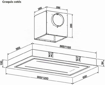 Hotte Aspirante De Plafond, 120 Cm, GCH C 341 Prime, Moteur D'Aspiration À Recirculation, 1000 M³/H, En Verre, Noir, Avec Télécommande, Classe D'Efficacité Énergétique A