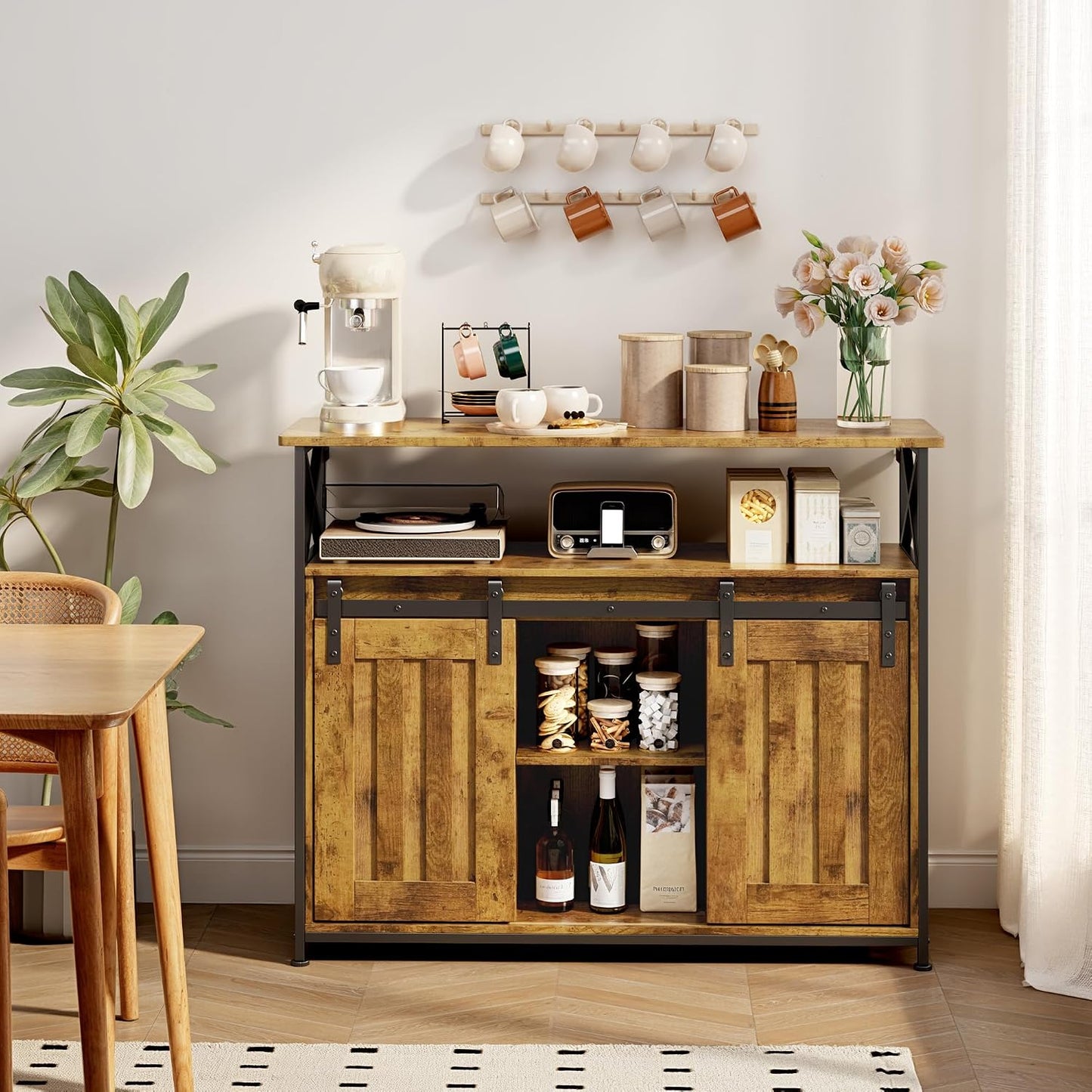 Buffet De Salon, Meuble De Rangement, Rétro | Style Campagnard, 2 Portes Coulissantes, Étagères Réglables, Structure MDF, Pour Salon Et Salle À Manger, 33 X 100 X 80 Cm