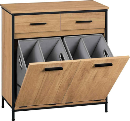 Meuble De Salle De Bain, Placard De Rangement, Avec Sac Intérieur Amovible Avec Poignées, 40 X 78,9 X 80,2 Cm, 2 Tiroirs Et 2 Paniers À Linge, Meuble De Rangement, Chêne Clair + Noir, 0233WY