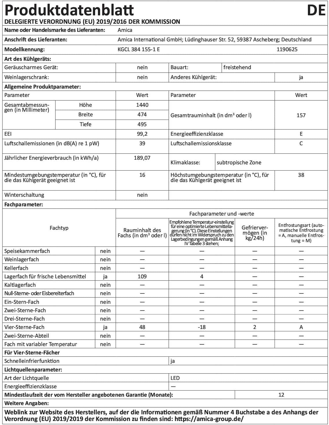 Amica KGCL 384 155-1 E Réfrigérateur-Congélateur Autoportante 157 L Acier Inoxydable