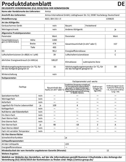 Amica KGCL 384 155-1 E Réfrigérateur-Congélateur Autoportante 157 L Acier Inoxydable
