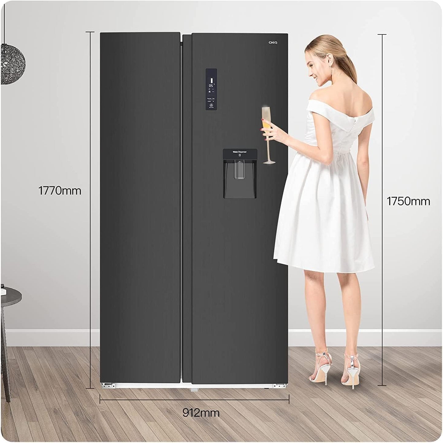 FSS559NEI42D Réfrigérateur Congélateur American, 559L, Froid Ventilé,No Frost, Noir,39Db, Distributeur D'Eau 5.5 Litres