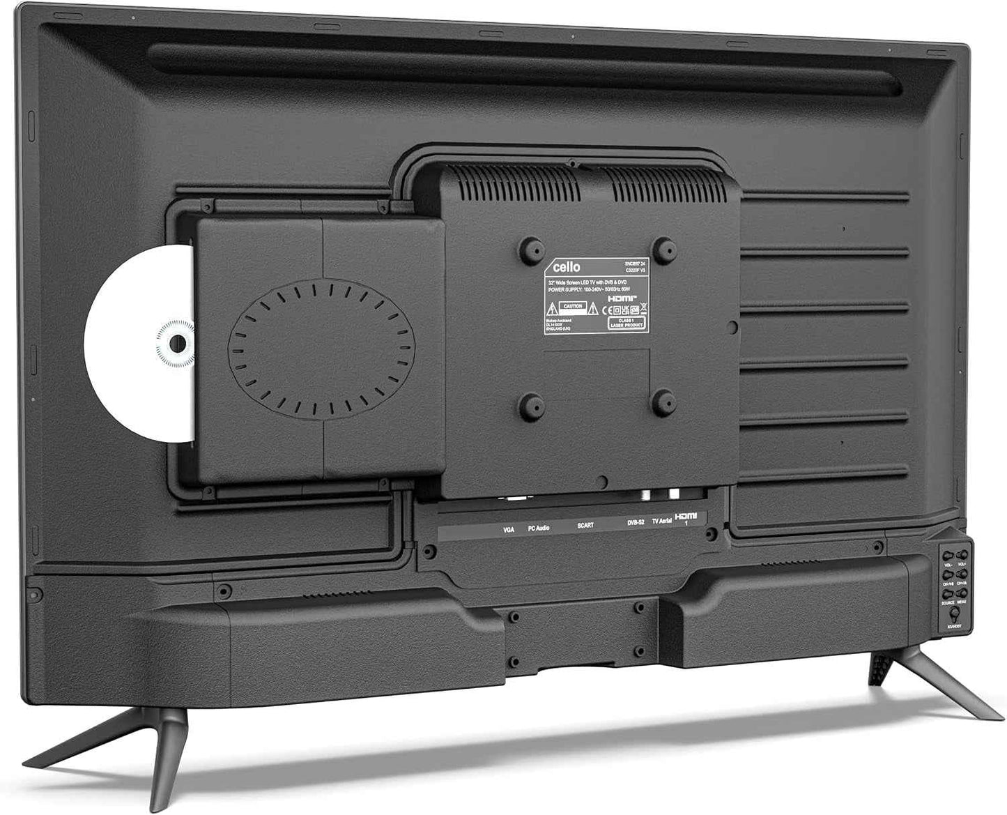 TV 32 Pouces LED HD Ready Avec Lecteur DVD Intégré – Triple Tuner DVB-T2/S2/C, USB Enregistrement, 3X HDMI, Non Smart, Design Compact