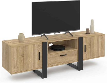 - Meuble TV 160 Cm Phoenix Avec Rangements Bois Et Noir