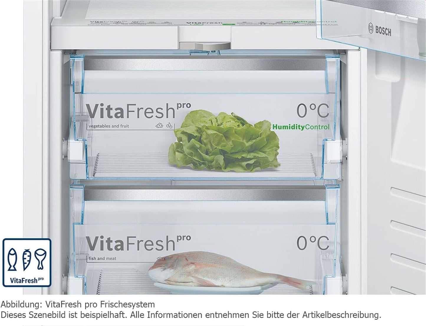 KIF81PFE0 Série 8 Réfrigérateur Encastré 177,5 X 56 Cm Niche 289 L Charnière Plate Made in Germany, Vitafresh Pro 3 Fois plus De Fraîcheur, Éclairage LED Uniforme