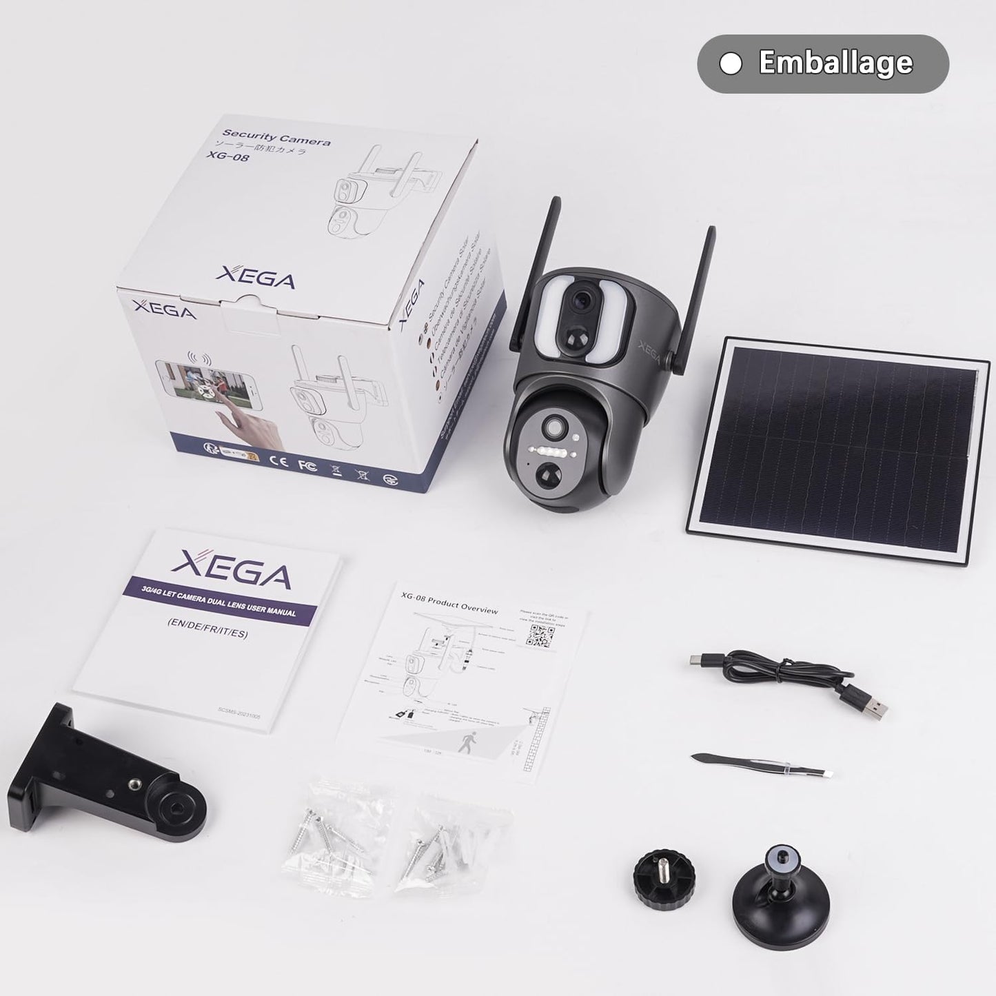 4G LTE Caméra Solaire【Double Objectif】Avec Carte Sim, 14400Mah Camera Extérieure Sans Fil, Détection De Personne 2K HD Inclinable 355°/100°, Autonome Sur Batterie,Vision Nocturne IP66 (Non Wifi)