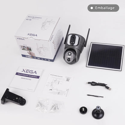 4G LTE Caméra Solaire【Double Objectif】Avec Carte Sim, 14400Mah Camera Extérieure Sans Fil, Détection De Personne 2K HD Inclinable 355°/100°, Autonome Sur Batterie,Vision Nocturne IP66 (Non Wifi)