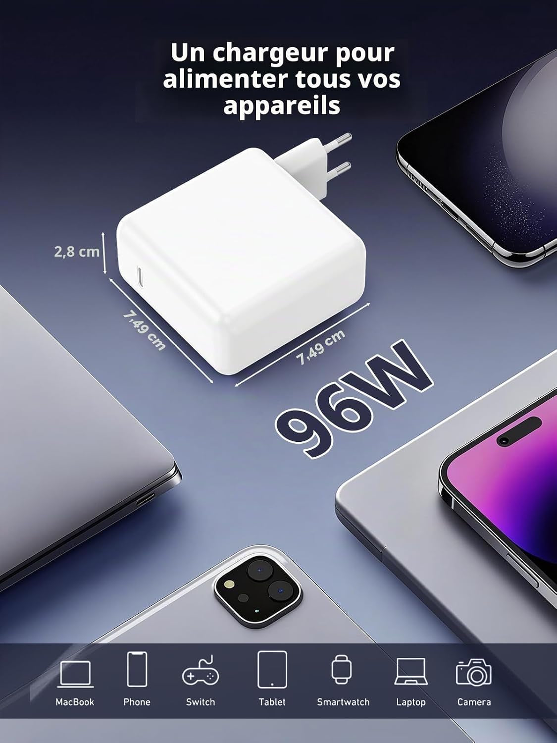 96W Chargeur Magnétique, Mac Book Chargeur Rapide Avec USB-C Auf T-Tip 6.6FT Câbles Adaptateur Mag3 Compatible Avec Macbook Pro 14/16 Pouces Macbook Air 13/15 Pouces, Replacement (Mid 2021-2025)