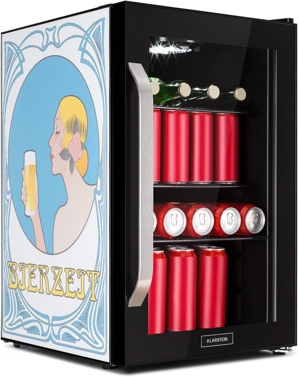 Réfrigérateur 70L, Mini Réfrigérateur Silencieux Avec Étagères Amovibles, Porte Vitrée & LED, Adapté À L'Extérieur, 0-10°C