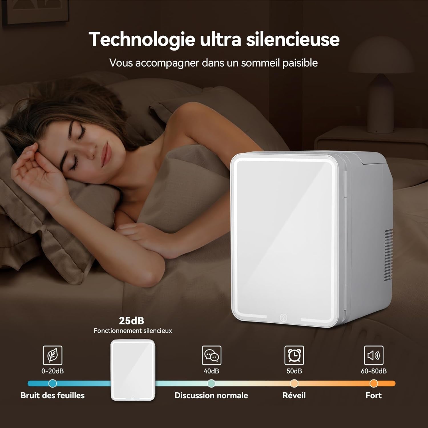 Mini Frigo 10L Avec Miroir LED, Mini Réfrigérateurs Portable, Petit Frigo Cosmetique 12V/220V, Frigo De Chambre Avec Fonction Chaud/Froid, Miroir De Maquillage Led Pour Voitures,Blanc