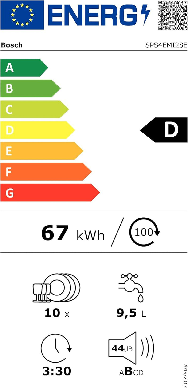 Elettrodomestici SPS4EMI28E Serie 4, Lave-Vaisselle Pose Libre, 45 Cm, Couleur Acier Inoxydable