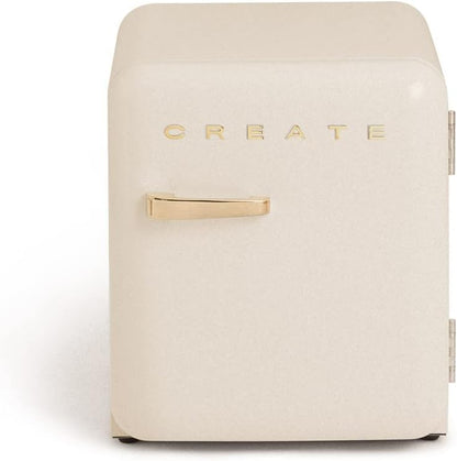 / RETRO FRIDGE 50 Gold/Réfrigérateur Blanc Cassé Avec Poignée Or/Pratique Et Fonctionnel, Matériaux Résistants