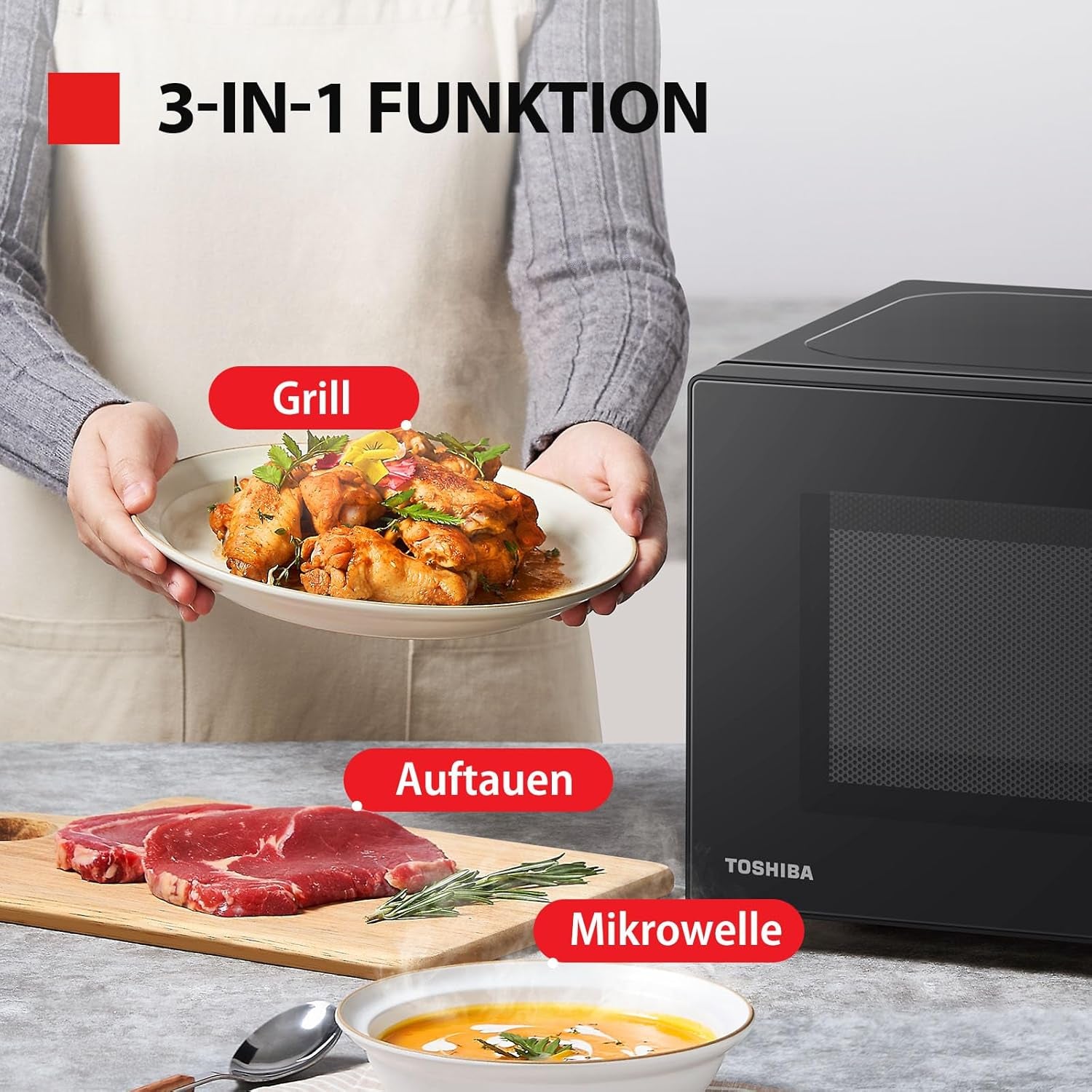 Four À Micro-Ondes 20 L MW2-MG20PF(BK)/GE, 800W/1000W Grill, Avec Grill Croustillant Et Fonction De Cuisson Combinée, 9 Niveaux De Puissance, Ampoule LED, Dégivrage Facile, Noir