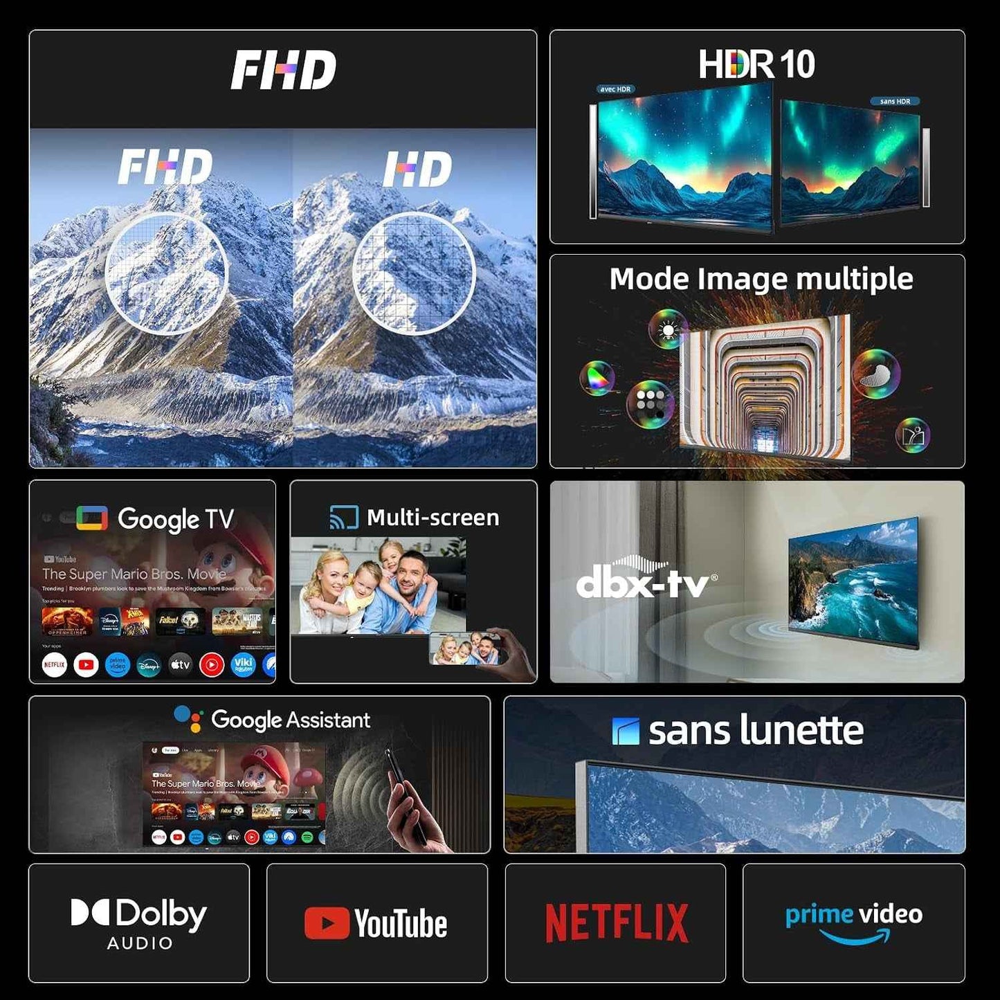 TV Connectée 40 Pouces Full HD Google TV Wi-Fi (L40FT) | Dolby Audio &Dbx-Tv, Triple Tuner DVB-C/T2/S2, Multiscreen, Prime Video & Netflix, HDR10 & HLG