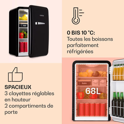 Mini Frigo De Chambre Pour Boissons, Petit Frigo Silencieux, Design Vintage, Mini Bar Intérieur, Bières, Petit Refrigerateur Camping, Bureau, Dégivrage Manuel, Frigo Cosmetique, 0-10°C, 70L