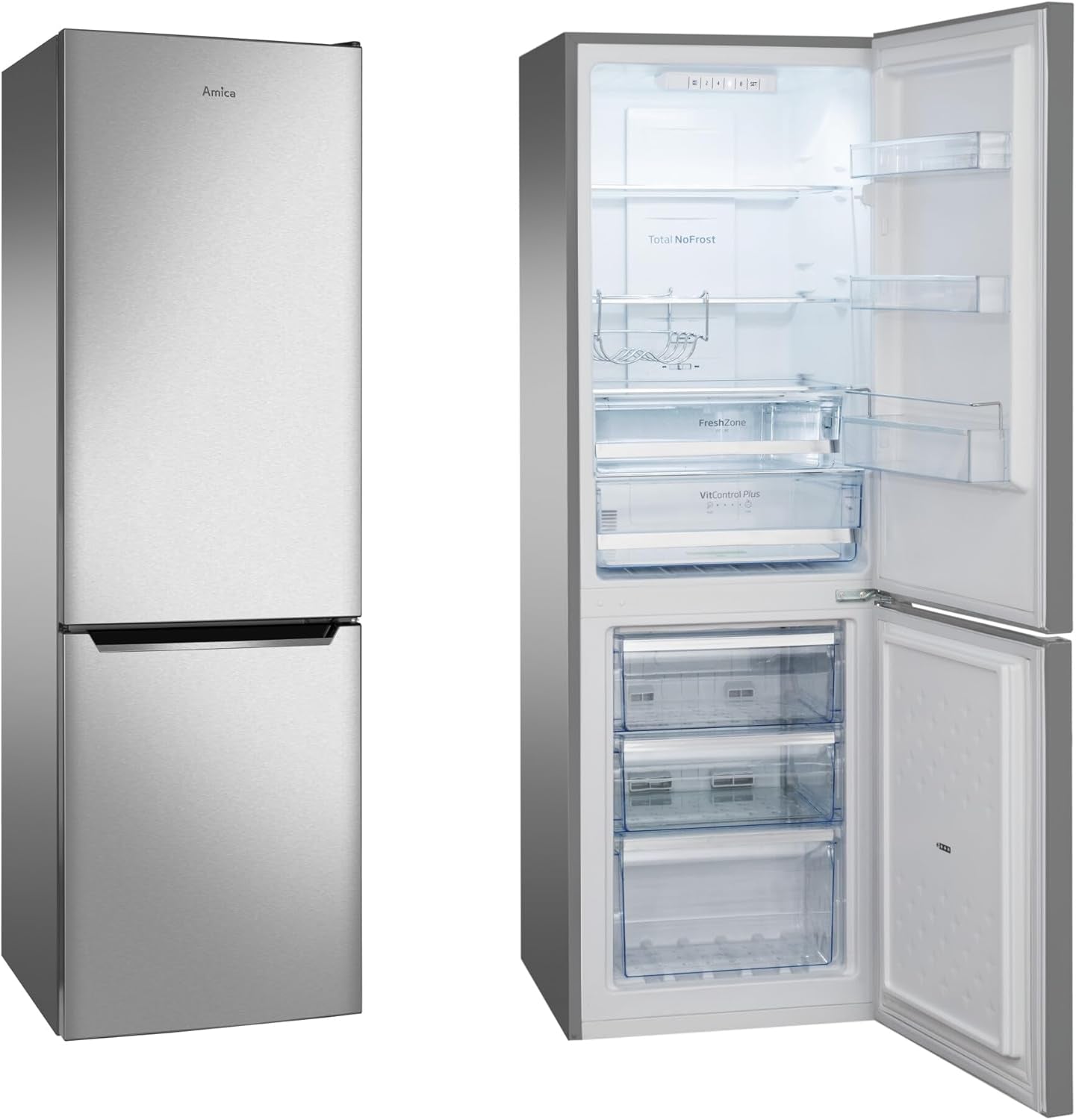 Amica KGCN 387 110 E Stand Kühl-Gefrierkombination, 54Cm Breit, 231 L, Nofrost, Superkühlfunktion, Edelstahloptik