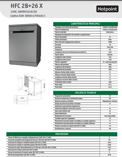 Hotpoint HFC 2B+26 X Lave-Vaisselle, 60 Cm, LED, Acier Inoxydable