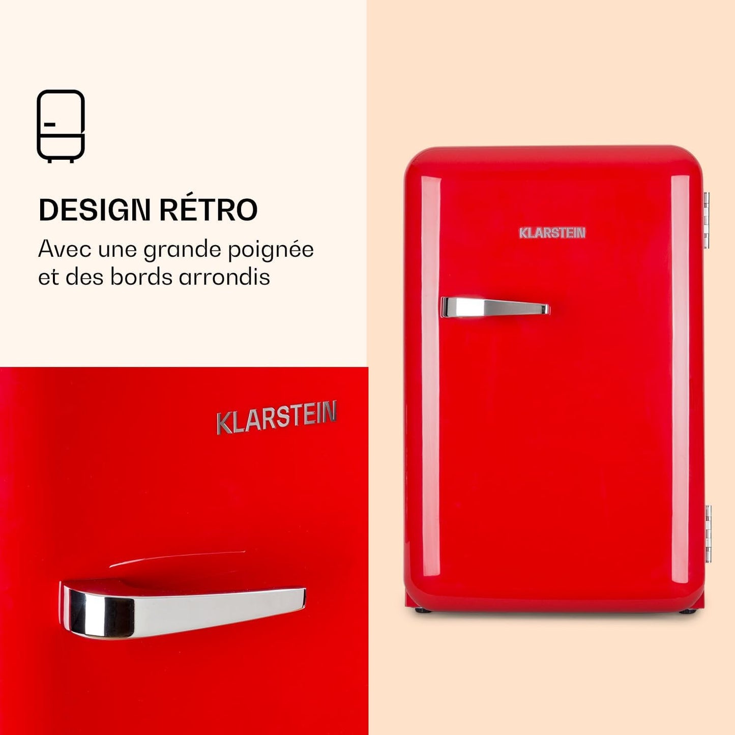 Audrey Mini - Petit Réfrigérateur, Mini-Bar Compact, Autonome, Réfrigération Par Compression, Capacité, Réfrigération : 0-10 °C, Mini-Réfrigérateur D'Une Capacité De 70 Litres, Rouge