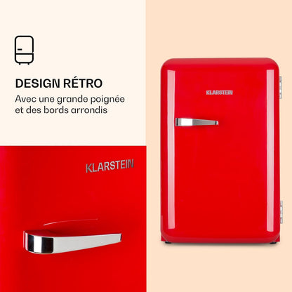 Audrey Mini - Petit Réfrigérateur, Mini-Bar Compact, Autonome, Réfrigération Par Compression, Capacité, Réfrigération : 0-10 °C, Mini-Réfrigérateur D'Une Capacité De 70 Litres, Rouge