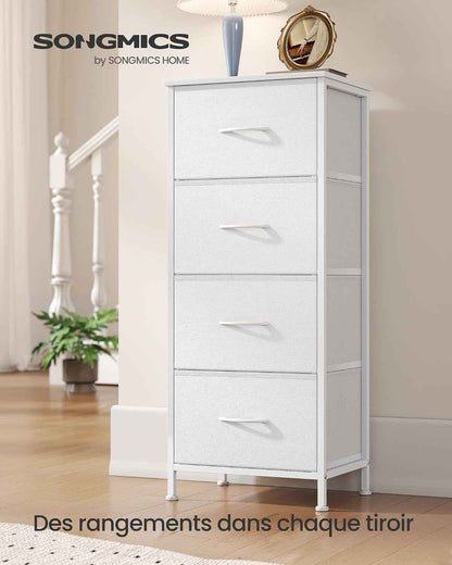 BELLAH Collection - Commode, Meuble De Rangement Pour Chambre, Couloir, Entrée, Salon, Cadre En Acier, 4 Tiroirs, Style Moderne, Blanc Nuage Et Blanc Neige LGS314WH01