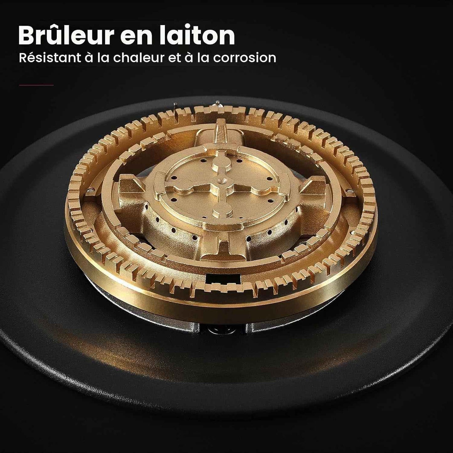 PRO GH2604BG1FC Plaque De Cuisson 4 Feux En Verre, Table De Cuisson Avec Boutons Éclairés, 60 Cm Avec Brûleurs En Laiton, Compatible Butane, 8000 W