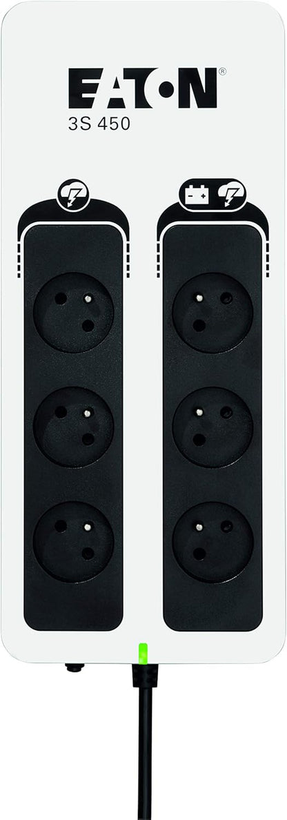 3S 450 FR Onduleur Parafoudre - Off-Line UPS - Alimentation Sans Interruption - Puissance 450VA (6 Prises FR, Parasurtenseur, Silencieux) - Noir&Blanc (3S450F)