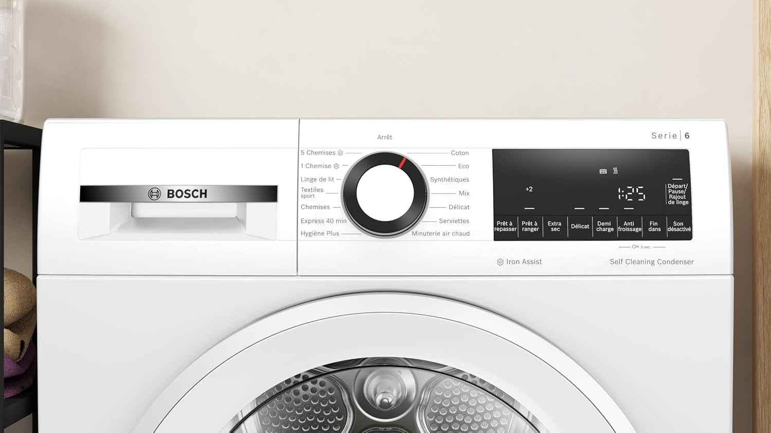Bosch WQG24502FR Série 6 - Sèche-Linge, Autodry | Blanc, 8 Kg, Iron Assist, Pompe À Chaleur, Antivibration, Séchage Rapide 40 Minutes, Option Demi-Charge
