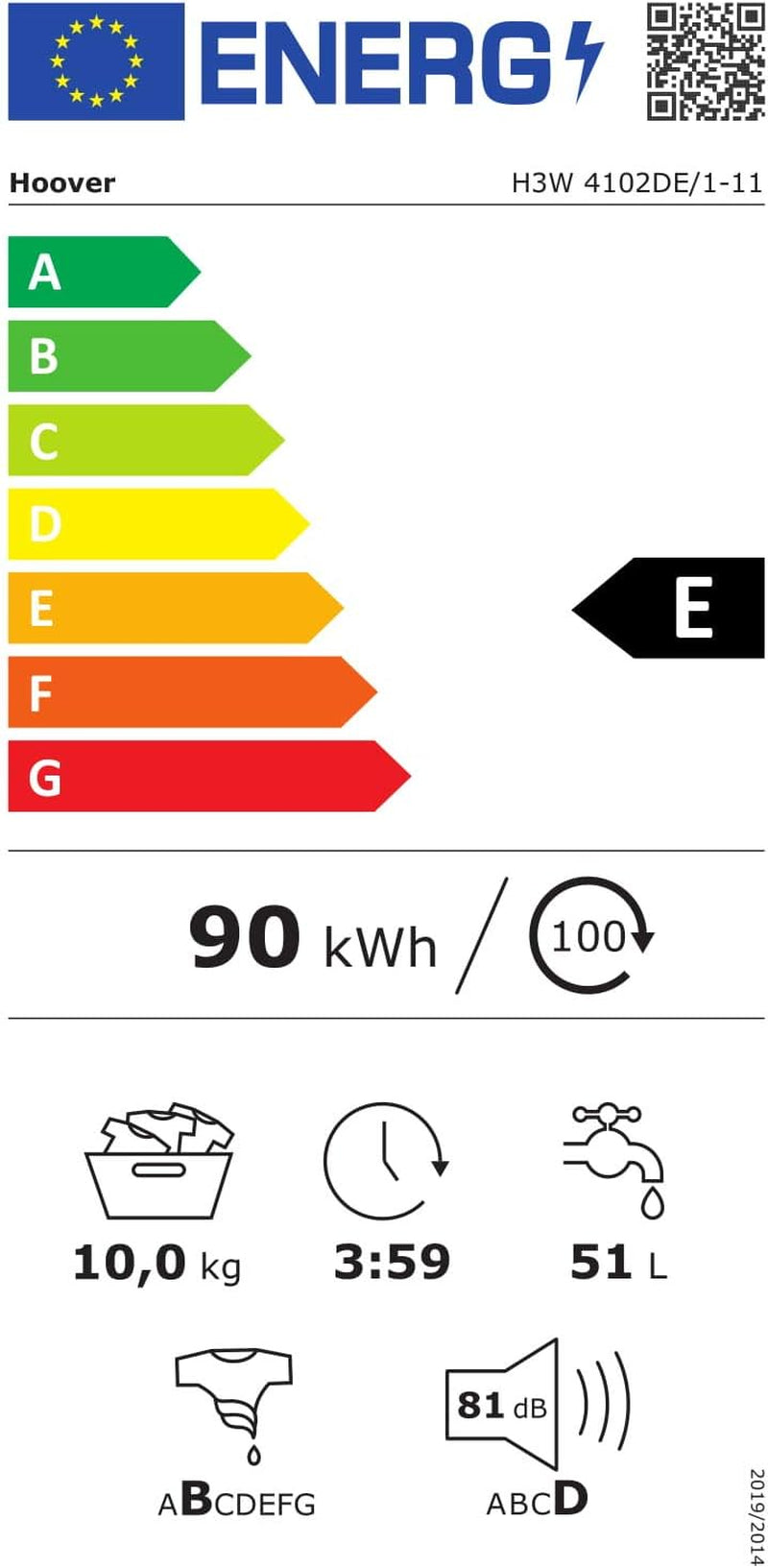Candy  Group Srl - H-Wash 300 Lite H3W 4102DE/1-11 - Machine À Laver À Charge Frontale, 10 Kg, 1400 Tr/Min, Connexion NFC