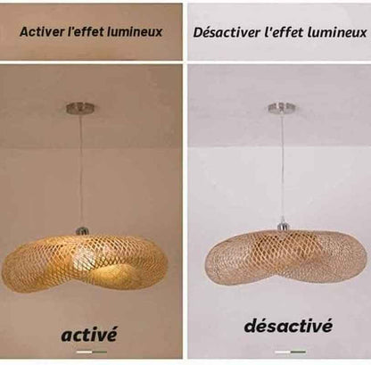 Suspension E27 Lustre Lumière Pendentif Vintage Rétro Lampe Pendentif Industriel Bambou Rotin Naturel Suspendu Tissé Lampes Suspension Réglable Hauteur Manger Bureau Salon Café Salle Lampe,80Cm