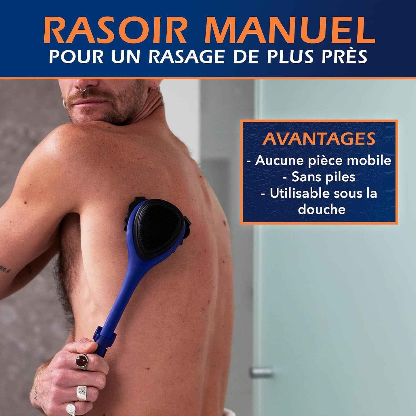 2.0 Elite - Rasoir De Dos Et Corps Pour Homme - 3 Lames Technologie Dryglide, Rasage Humide Ou Sec + Lames Rasoir Supplémentaires, Pinceau De Nettoyage - Poignée Ergonomique - Épilation Dos