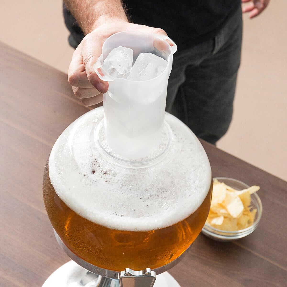 - Distributeur De Bière Réfrigérant 3,5L, Machine À Jus De Fruits, Fontaine D'Alcool Avec Réservoir À Glaçons, PMMA Transparent Et Argent Métallique, 24X24X42 Cm, Sans BPA