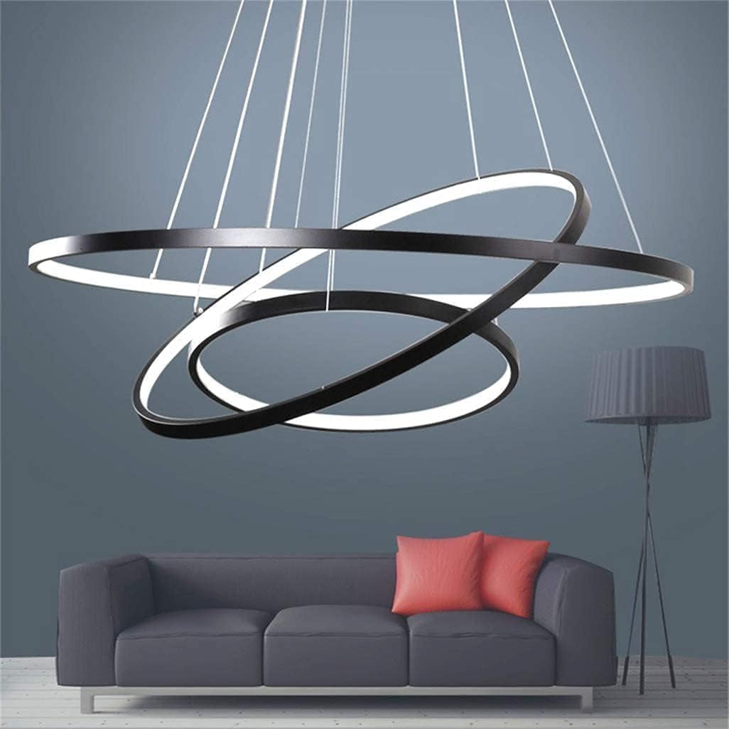 LED Lustre Salon Plafonnier Créatif Rond 3 Cercle Lustre, Dimmable Avec Télécommande 3000K-6500K, Acrylique Chambre Cuisine Bureau Décoration Lampes 76W (Noir)