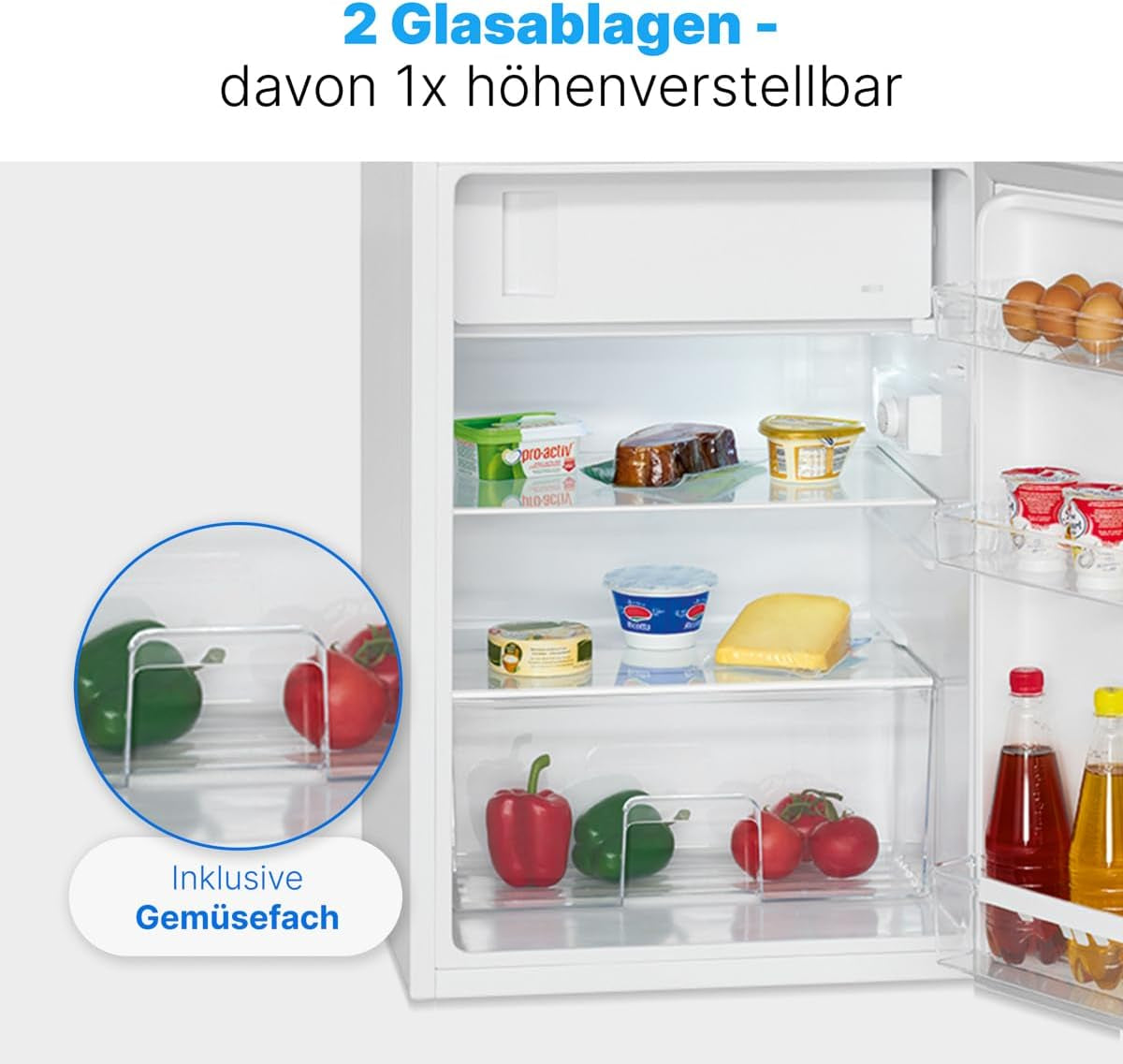 Bomann Réfrigérateur Avec Petit Congélateur 120L Blanc Ks2184-1-Blanc, Capacité Utile : 120 Litres, Réglage De La Température En Continu, Charnière De Porte À Droite, Interchangeable, Pieds Réglables