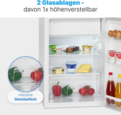 Bomann Réfrigérateur Avec Petit Congélateur 120L Blanc Ks2184-1-Blanc, Capacité Utile : 120 Litres, Réglage De La Température En Continu, Charnière De Porte À Droite, Interchangeable, Pieds Réglables