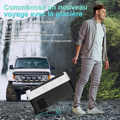 Glacière Électrique, Mini Congélateur, Glacière À Compression, Mini Frigo Portable, Glacière Pour Auto, 30 L, Avec Roulettes Et Port USB, 12/24 V Et 100-240 V, Kue013Wsz