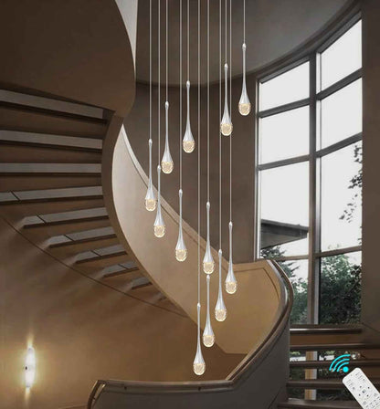 Lustre Suspendu En Cristal Long 12 Lumières - Éclairage Pour Foyer, Entrée, Plafond Haut, Salon - Grands Lustres LED Avec Accessoires Réglables